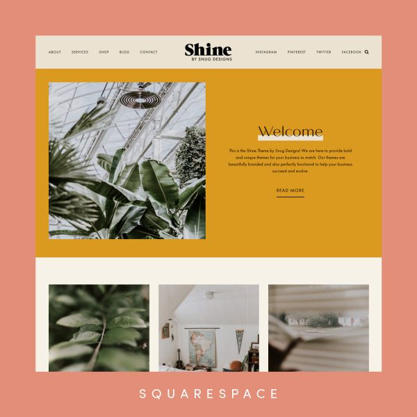 A screenshot of the Shine Squarespace Template created by Snug Designs.