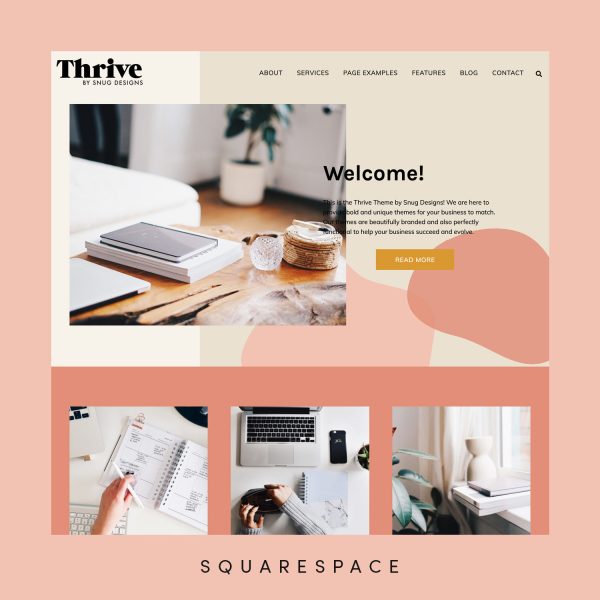 A screenshot of the Thrive Squarespace template created by Snug Designs.