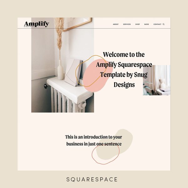 A screenshot of the Amplify Squarespace template created by Snug Designs.